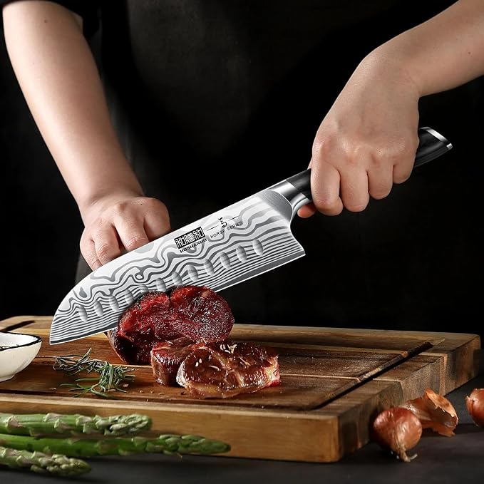 HOSHANHO 5 Pieces Knife Set, High Carbon Powder Steel Forged Chef Knife Set | Japanese Kitchen Knives Set with Ergonomic Pakkawood Handle, Ultra Sharp Kitchen Gadgets with Gift Box for Men and Women