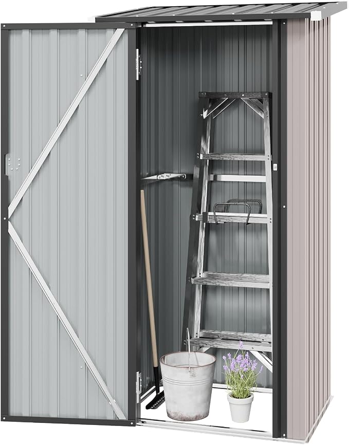 Aoxun 3’x2.1’ Shed Outdoor Storage Shed, Brown | Metal Shed with Lockable Doors & Slooping Roof Garden Tool Shed for Backyard, Patio, Poolside