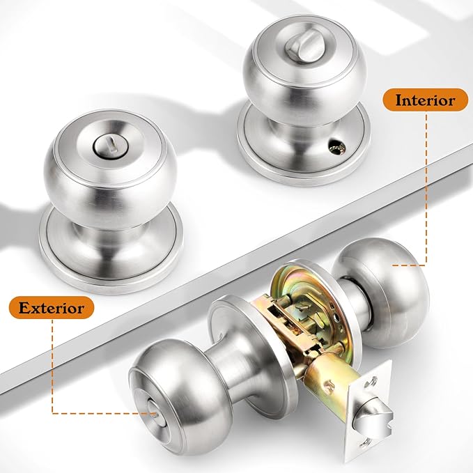 Probrico Privacy Door Knobs Brushed Nickel Finish, Interior Keyless Door Knobs Locks for Bedroom or Bathroom, 1 Pack