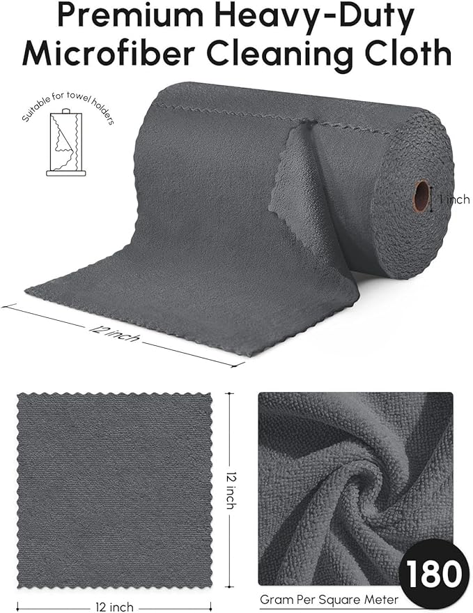 Microfiber Cleaning Cloths Roll, 75 Pack Tear Away Microfiber Towels Roll, 12" x 12" Lint Free Rags, Reusable Cleaning Cloths, Washable, Scratch Free,Ultra Absorbent Dish Rags(Dark Grey)