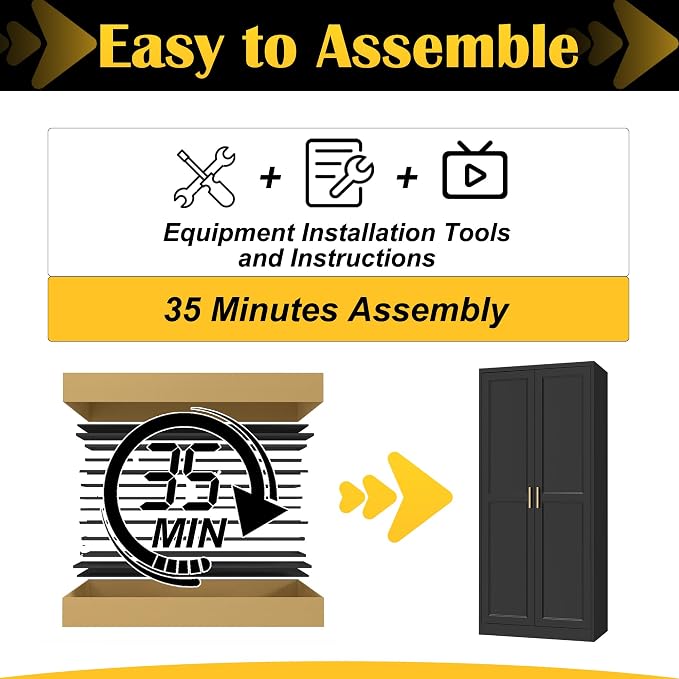 Steeloong 71"Metal Pantry Storage Cabinet with Doors & 4 Adjustable Shelves | Kitchen Pantry Cabinet,Black Kitchen Cabinet with 2 Gold Handles,Tall Cabinet for Livingroom,Pantry, Bathroom,Kitchen,Garage