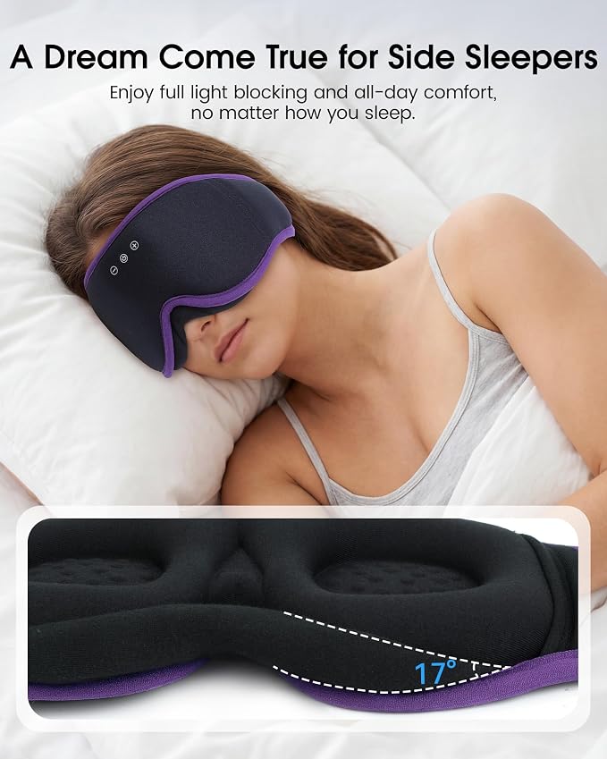 MUSICOZY Sleep Mask with Bluetooth Headphones, 3D Wireless Sleeping Eye Masks, Bluetooth Eye Masks 14-Hour Playtime, Ultra-Soft Breathable, Perfect for Side Sleepers, Women Men(Royal Purple)