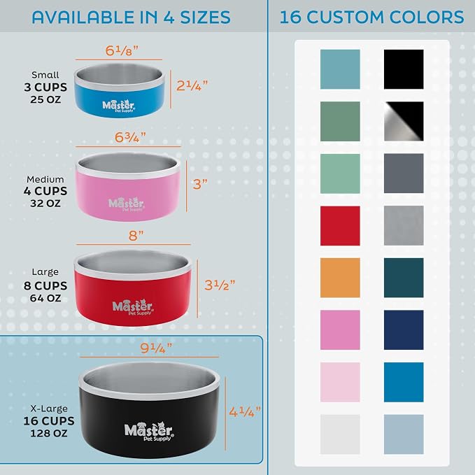 Master Pet Supply Stainless Steel Dog Bowls - 128 oz, Heavy Duty - Hyper Pink, Double Wall Extra-Thick Insulated, Non-Slip Pet Water Bowl for Dogs, Cats & Pets, Anti Rust Metal, Dish Washer Safe
