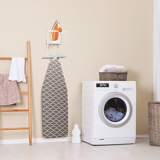 ORLESS Over The Door/Wall Mount Ironing Board Hanger, Laundry Room Iron and Ironing Caddy Board Storage Holder White