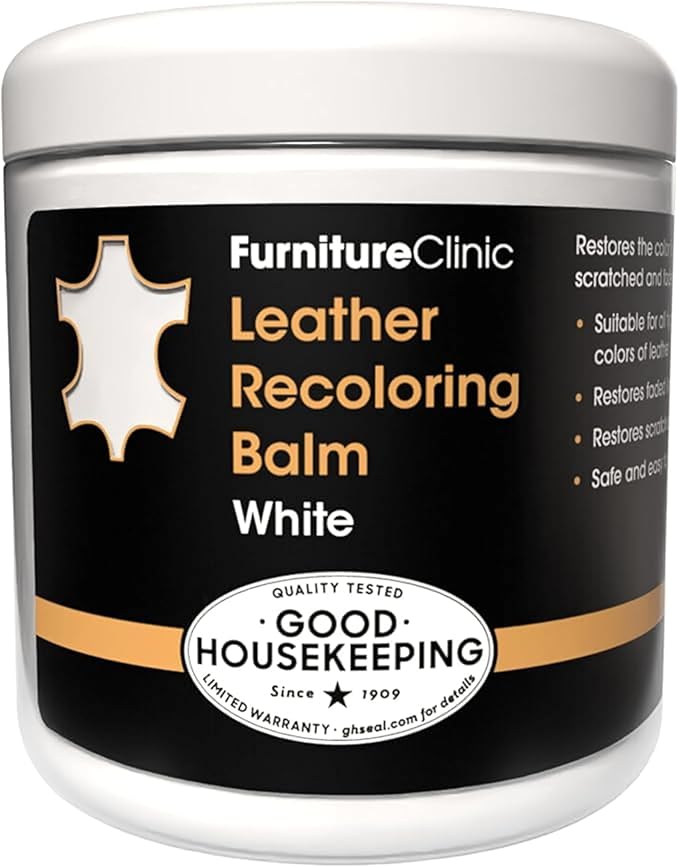 Furniture Clinic The Original Leather Recoloring Balm | White Leather Dye | Repair Scratched, Faded, & Worn Leather | Restore Your Leather Couches, Sofas, Car Seats, and Furniture | 250 ml / 8.5 fl oz