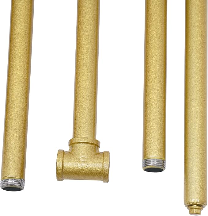 Industrial Pipe Clothing Rack Wall Mounted Clothing Racks 3 Shelves Clothes Organizer with 3 Hanging Rods, Garment Rack for Homes, Laundry Room, Hotels (Gold)
