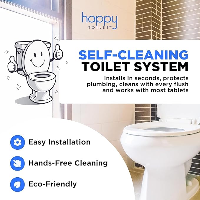 Happy Toilet Cleaner Original Toilet Bowl Tablet Holder Automatic Toilet Bowl Cleaner - Easy to Install Toilet Tablet Holder, Auto Toilet Cleaning System in Tank Caddy, Septic Safe Flush, Made in USA