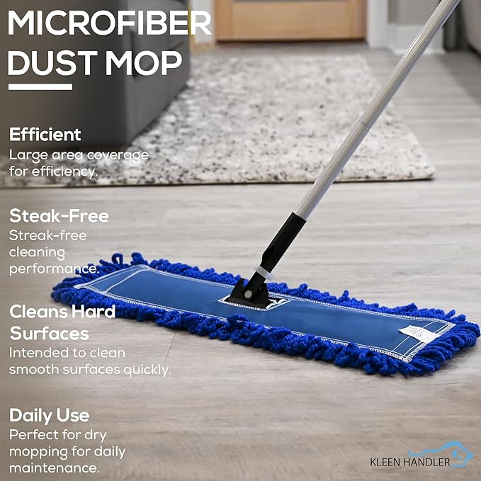 Kleen Handler 24 inch Microfiber Dust Mop | Medium Washable Commercial Mop Head Replacement, Pack of 12