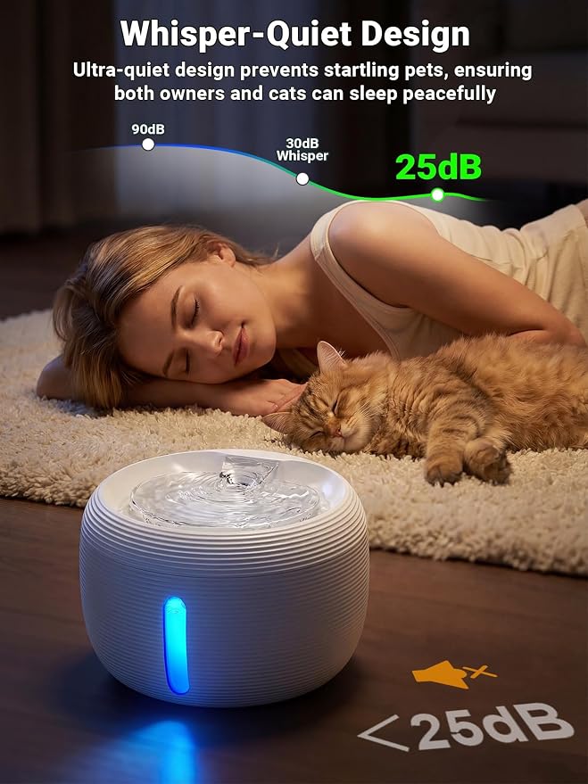 Kastty 3.5L Cat Water Fountain Quiet Cat Fountain for Small Animals FS77 | White Pet Water Fountain for Cats Indoor-Cat Water Dispenser with Visual Water Level - Pets Watering Supplies for Drinking