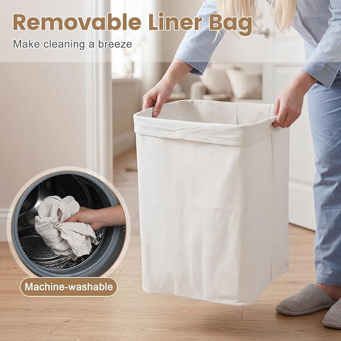 Giantex Bamboo Laundry Hamper with Lid, Removable Liner & Portable Handles | 19 Gal Large Capacity Clothes Hamper, Rectangular Laundry Basket for Bedroom Bathroom Laundry Room