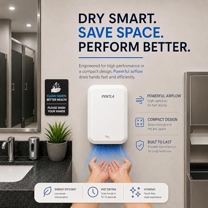 Hand Dryer, 10-12 Seconds Ultra-Fast Dry Hands, 100-130V Voltage, Compact Size & Powerful Wind Force, IPX1 Waterproof & 60s Overheat Protection