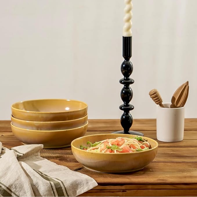 30oz Ceramic bowls set of 4-8" serving bowls for Kitchen,Pasta,Salad-Dishwasher & Microwave Safe Perfect for Housewarming, Thanksgiving, Christmas-Reactive Glaze Cappuccino