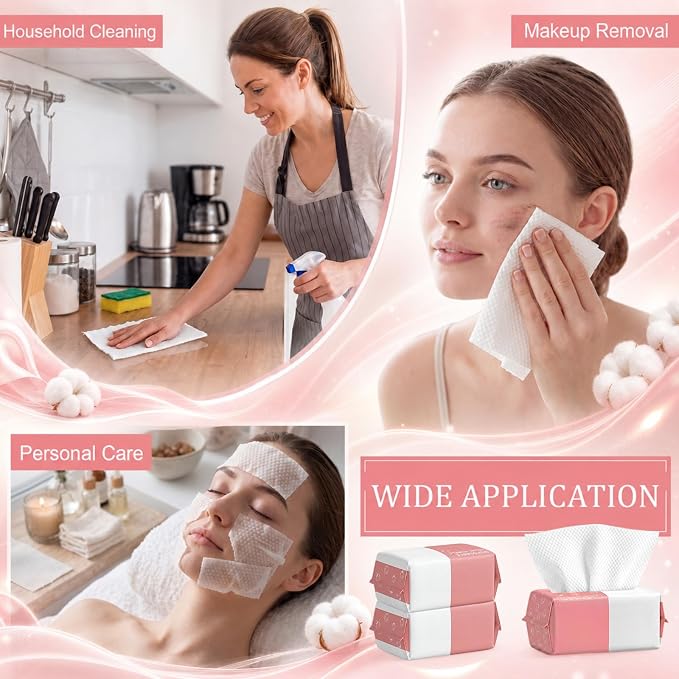 Riakrum Disposable Face Towels Bulk 24 Pack/2400 Ct Makeup Remover Wipes | Plant Fiber Facial Towelettes for Washing Face, 5.9 x 7.9 in, Lint Free Ultra Soft Washcloths, Sensitive Skin, Spa, Travel