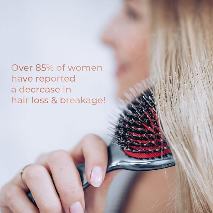 MISEL Professional Boar Bristle Hair Brush for Women and Men | Detangles All Natural Hair Types and Extensions | Reduces Breakage | Great for Wavy and Straight Hair | Salon-Approved | Medium