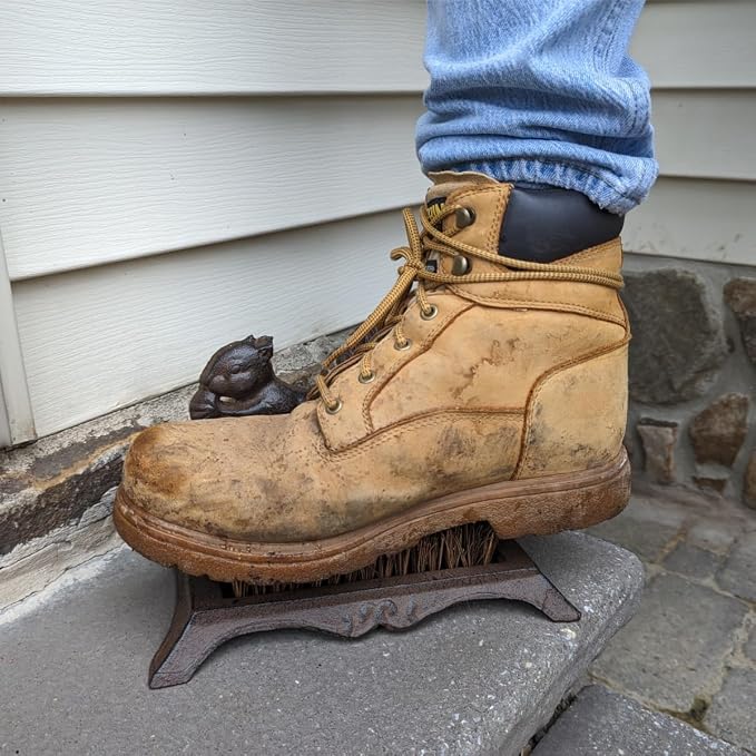 Treasure Gurus Cast Iron Metal Squirrel Boot Scraper Garden Shoes Brush Outdoor Front Door Porch Decor