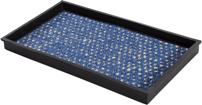 Anji Mountain Heavy Duty Waterproof Rubber Shoe Storage Mat Organizer/Boot Storage Tray Multi Use For Entryway with Coir, Blue and Ivory Insert, Fits 2 Pair (24.5" Wide)
