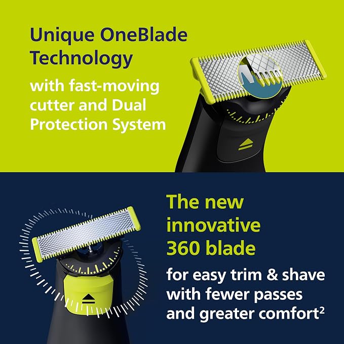 Philips Norelco OneBlade Pro 360 Face + Body Electric Shaver, Beard Trimmer and Groomer, with 360 Blade Technology, 14-Length Precision Comb, Body Kit, Soft Pouch, Model QP6542/70