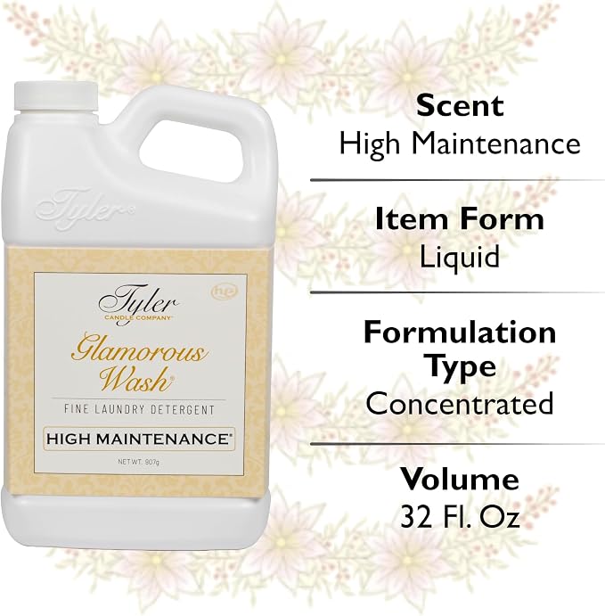 Tyler Glamorous Wash High Maintenance Fine Laundry Detergent with Stain Remover Pen and Dryer Sachets - Liquid Detergent Designed for Clothing - Hand & Machine - 32oz (High Maintenance)