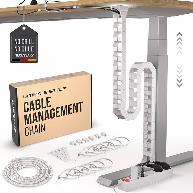 Ultimate Setup Under Desk Cable Management Vertebrae - Perfect for Sit Stand Desk - White, 133 cm