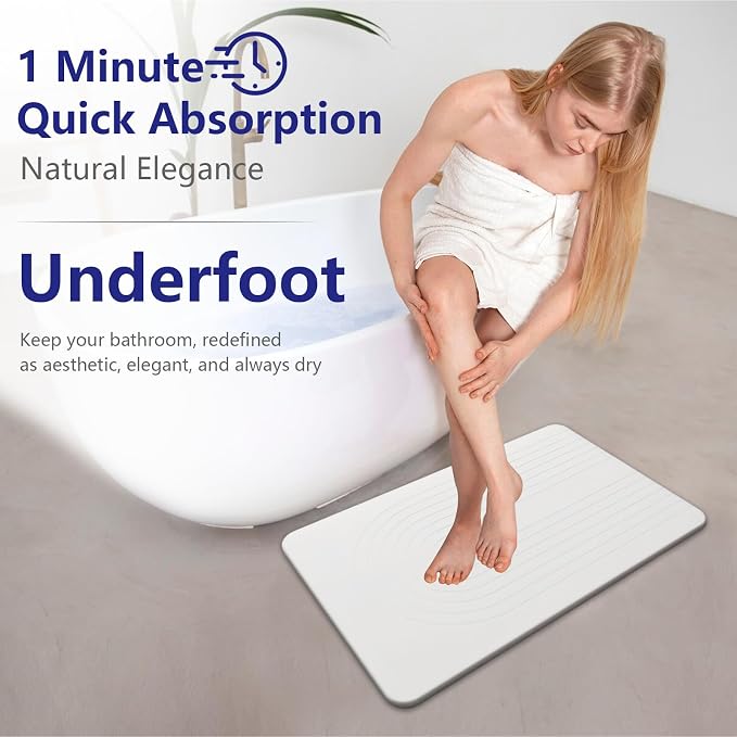 Fast Drying Stone Bath Mats for Bathroom, Non-Slip Diatomaceous Earth Bath Mat, Super Absorbent Bath Mat Stone (23.6''×15.4" White Arcana)
