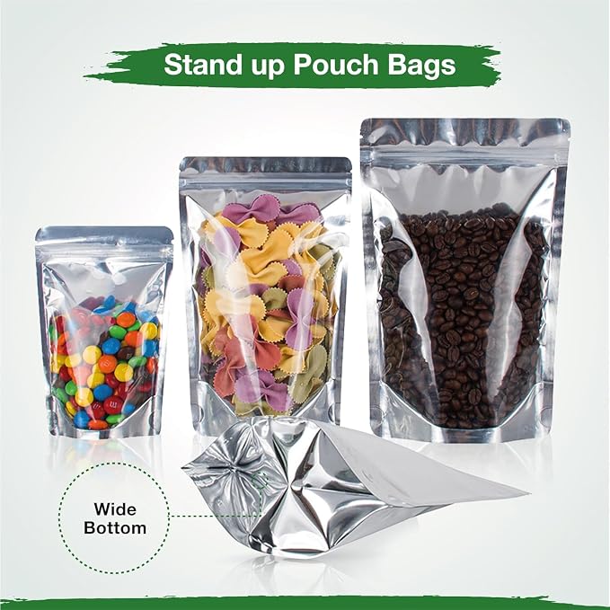 BELLE KR® 4x6 Mylar Bags for Food Storage with 7.5mil Thick - Pack Of 300 - Stand Up Clear Mylar Bags with See Through Window - Small 1/2 Pint Pouches for Freeze Dried Candy - Labels Included