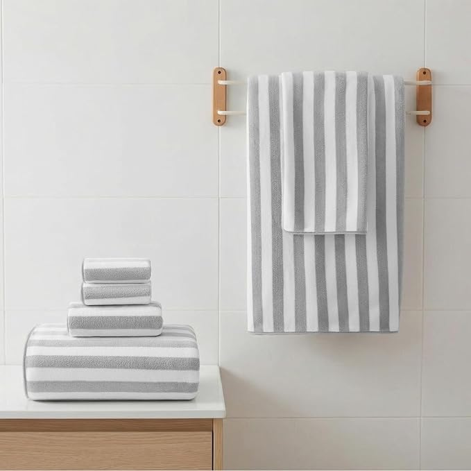 REDKISS Ultra Soft Bath Towel Sets 6-Piece 35"x70" | 100% Microfiber, Highly Absorbent & Quick Dry | Grey Towels for Bathroom, Spa, Gym | 2 Bath, 2 Hand, 2 Washcloths