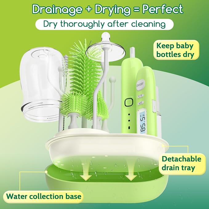 Electric Bottle Brush Cleaner,Wireless Charging Electric Baby Bottle Brush Cleaner,Nipple/Straw/Bottleneck Brush,Food Thermometer,Formula Mixer-IPX7 Waterproof,Travel Bottle Cleaner Kit for Newborn