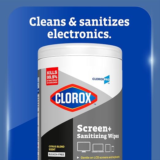 CloroxPro Clorox Screen+ Sanitizing Wipes, Disinfecting Wipes for Electronics, Gentle on Phones, Tablets, LCD Screens, Laptops and Sensitive Surfaces, Citrus Blend Scent, 1 Canister, 75 Wipes, 6 Pack