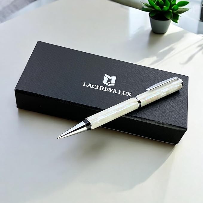 LACHIEVA LUX Mother of Pearl Ballpoint Pen, Elegant Executive Gift Set, Writing Pen for Men & Women, German P900M Refill, Pearl Radiance Collection