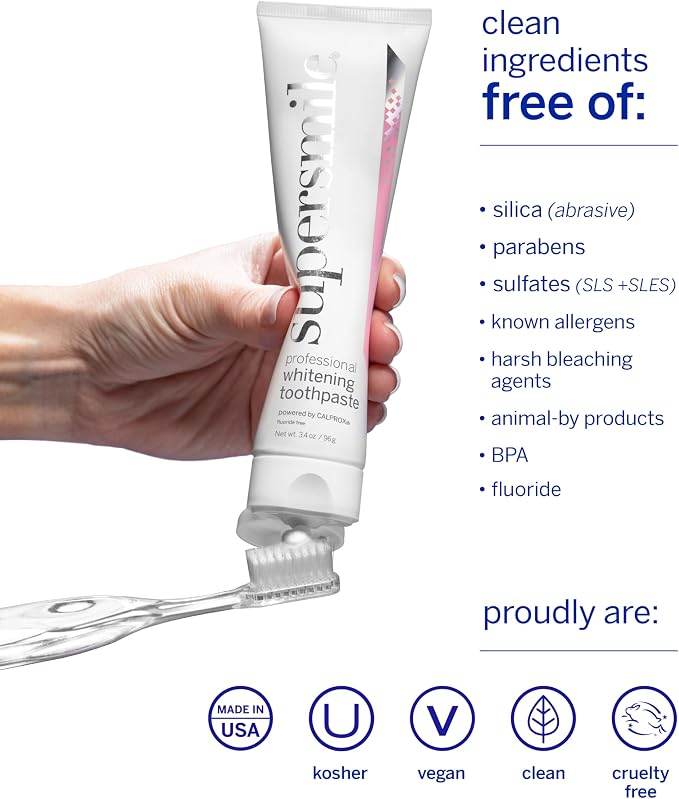 Supersmile Rosewater Mint Whitening Toothpaste, Fluoride-Free, 4.2 Oz | Calprox® Powered, Whitens 5.5 Shades in 7 Days, Moroccan Rosewater + Spearmint Blend, Veneer Safe, Sensitivity-Free