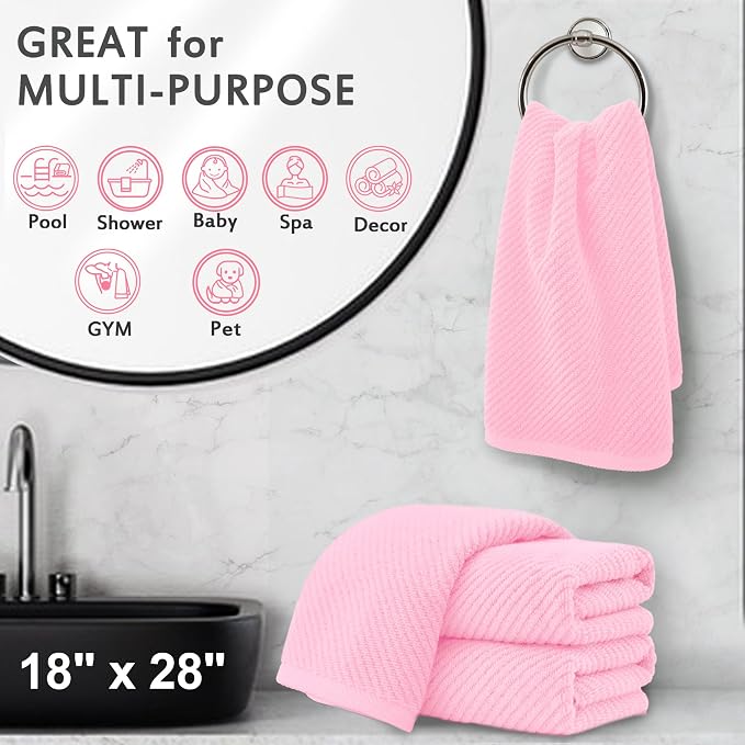 VOOVA & MOVAS Bathroom Hand Towels 4PC, 100% Cotton, 18x28 in, Pink | Quick Dry, Thick, Soft, Absorption, Luxury Hand Towels For Showering, Bathroom Essentials Set