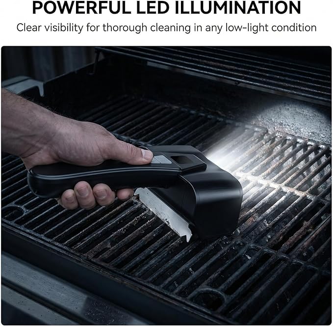 Electric Grill Brush for Outdoor Grill, 4000mAh Dual Speed Motorized BBQ Cleaner, Cordless Rechargeable with LED Light, No Shedding 304 Stainless Steel, Replaceable Head, Gifts for Men Dad