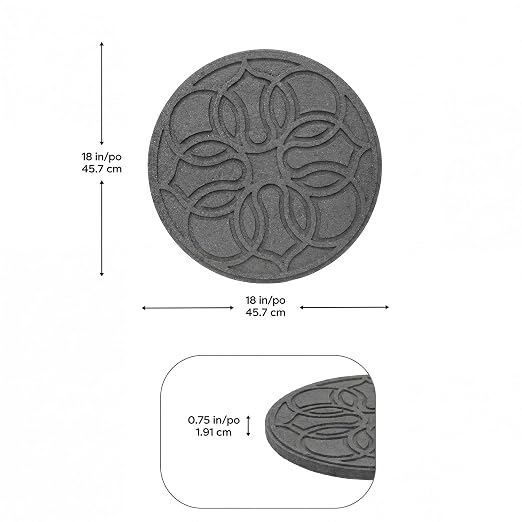 Tierra Verde Pendant Round Rubber Stepping Stones, Grey, 18 x 18 In, 4-Pack | Reversible 2-in-1 Design, Non-Slip Textured Surface, Impact-Absorbing, Easy Install, No Maintenance, for Walkways & Yards