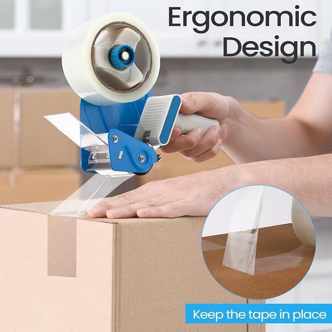 Dunzoom 2 Pack Packing Tape Dispenser Gun with 12 Roll Packing Tape 2 Inch Gun 2.7 Mil Heavy Duty Packaging for Shipping, Moving, Carton and Box Sealing(Blue and White)