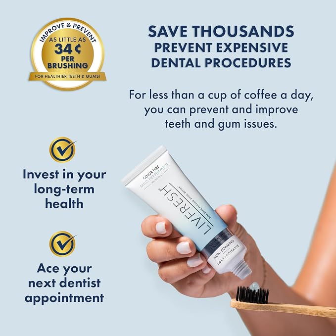 LIVFRESH Toothpaste Gel, Clinically Proven to Remove Plaque 250% Better, Improves Gum Health 190% Better, Prevents & Reduces Tartar, Mild Peppermint
