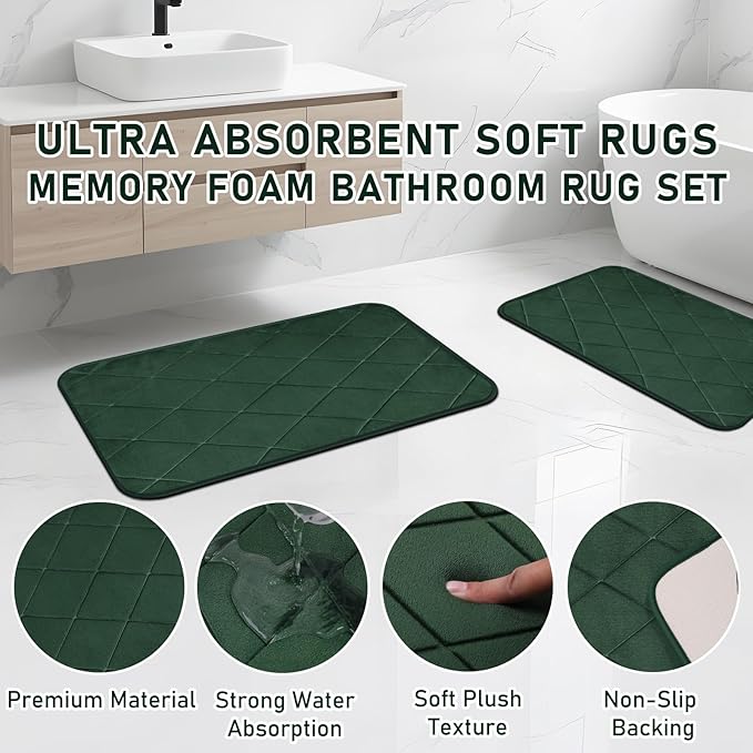 Bathroom Accessory Set - Bathroom Sets with Shower Curtain and Rugs, Green Bathroom Set, 27PC Bathroom Accessories Set, Mini Trash Can, Toilet Brush, Trash Can & Soap Dispenser