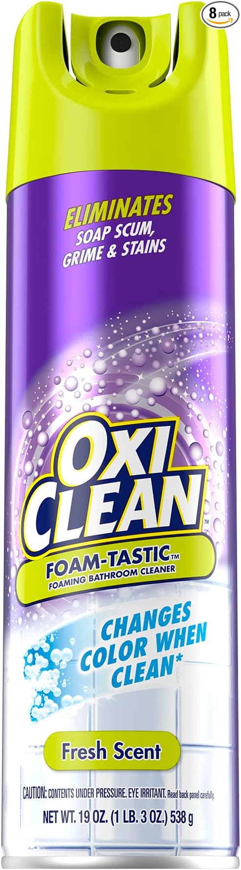 Kaboom Foam-Tastic Foaming Bathroom Cleaner, Fresh Scent, Spray Can, Eliminates Soap Scum, Grime and Stains,, 19 Oz (Pack of 8)