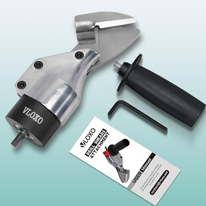 VLOXO Professional Metal Shear Drill Attachment, Sheet Metal Cutter for Drill Attachment with 360° Pivoting Handle, Power Tool Accessory for Curved and Straight Cutting on Steel, Aluminum(Black)
