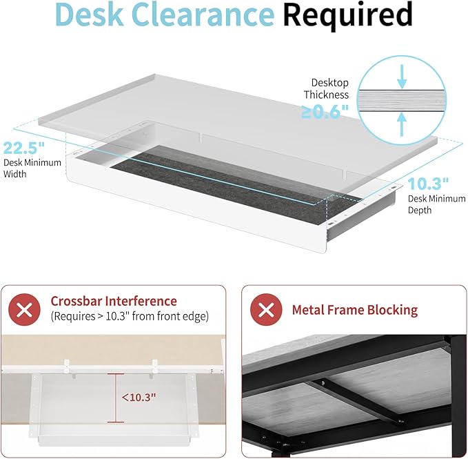 Under Desk Drawer,20.1 inch Carbon Steel Slide-Out Under Table Storage Organizer With Full Extension Ball-Bearing Slides,Undermount Drawer For Standing Desk & Home Office,White