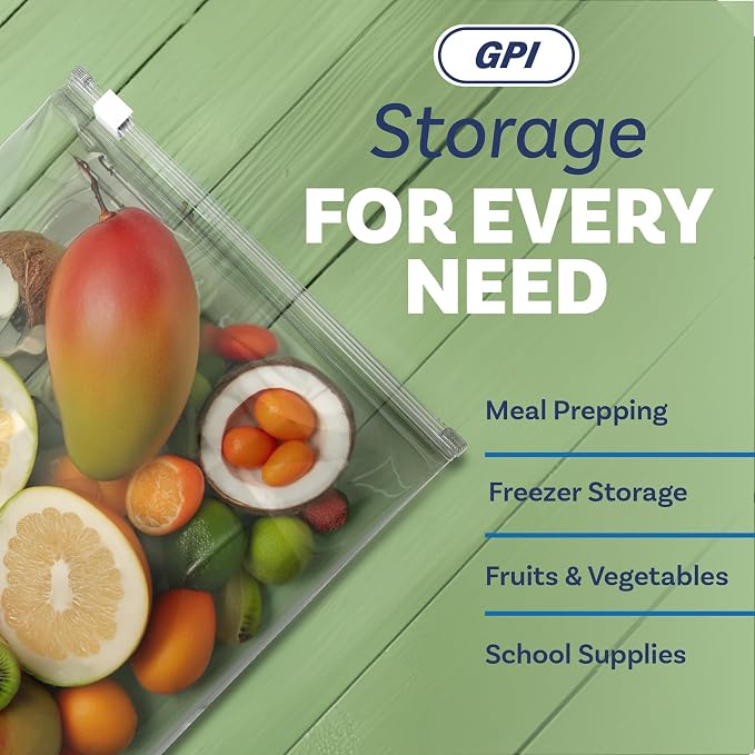 100 Count - Slider Zip Food Storage Bags, 10" x 7" 3 Mil Heavy Duty, Strong & Durable For Freezer Storage. GPI