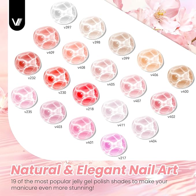 VANREESA 24Pcs Jelly Gel Nail Polish Set -Soft Nude Milky White Pink Red Brown Jelly Translucent Gel Polish Colors with Base Coat 4 Top Coats Neutral Colors All Seasons Nail Polish Set Gifts for Women