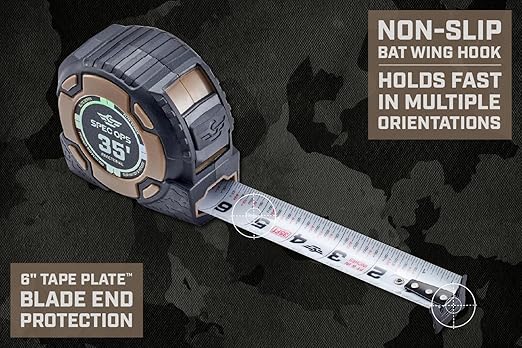 Spec Ops Tools 35-Foot Elite Series Tape Measure, 1 1/4" Double-Sided Blade, Includes Fractional Markings, 12 Feet of Stand Out, Military-Grade Composite Case, 3% Donated to Veterans