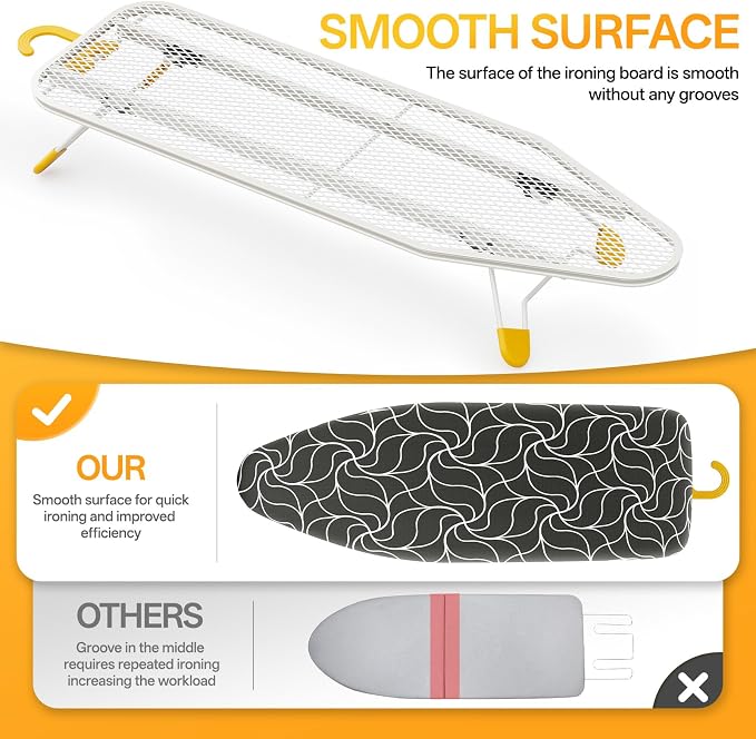 12"×38" Small Ironing Board Tabletop, Table Top Iron Board Small with Mesh Metal Base, Mini Tabletop Ironing Boards Space Saving, Compact Table Top Iron Boards Small with Non-Slip Feet, Black
