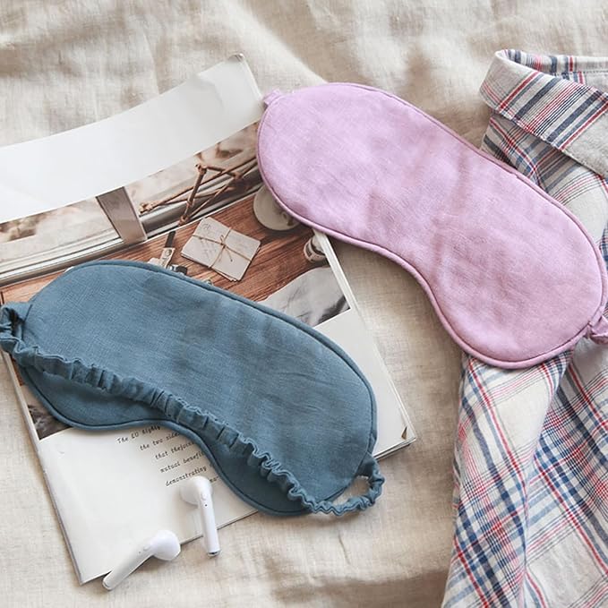 100% Pure Linen Sleep Mask Blackout Eye Mask for Sleeping, Eye Cover with Adjustable Strap - Organic Cotton Core Linen Eyes Mask Breathable for Travel - Gift for Women Men (Moonlight Gray)