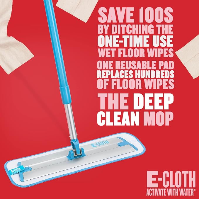 E-Cloth Deep Clean Mop, Microfiber Mop, Perfect Floor Cleaner for Hardwood, Laminate, Tile and Stone Flooring, Washable and Reusable, 100 Wash Promise,Blue / Silver