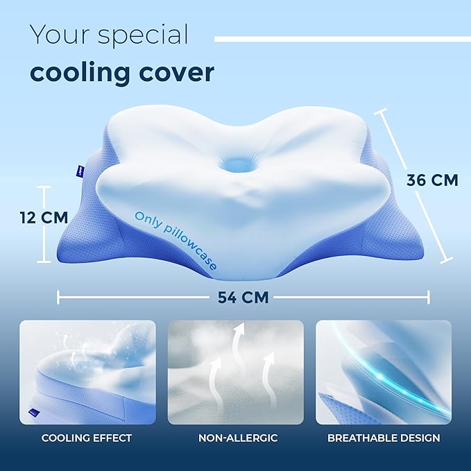 Derila Ergo Pillowcase Cervical Neck Pillow for Sleeping Pillow Case Contour Memory Foam Pillows for Back, Side Sleeper (Pillowcase - 21.25 x 14.17 x 4.72 in) Pillow Case only