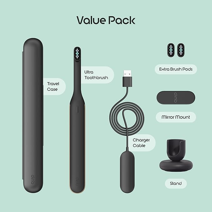 Quip Ultra Next Generation Smart Toothbrush - Timed Electric Toothbrush with Case - Replaceable Brush Head, Soft Bristles, Silicone Handle, 30-Day Battery Life - Travel Toothbrush - Eclipse