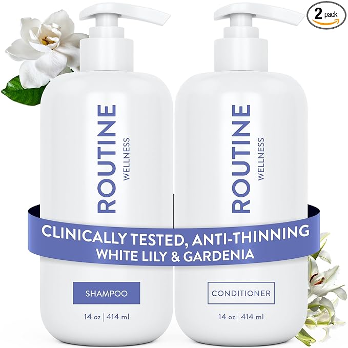 Routine Wellness Anti-Thinning Volumizing Shampoo and Conditioner Set for Thinning Hair & Hair Loss - Grow Your Confidence with Biotin & DHT Blockers - White Lily & Gardenia Set