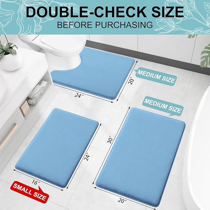 Smiry Memory Foam Bath Mat 36x24, Extra Soft and Absorbent Bathroom Mats, Non Slip Washable Carpet for Floor, Shower and Tub, Blue