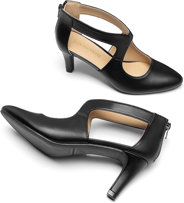 DREAM PAIRS Women's Pumps Closed Pointed Toe Kitten Heels | Elegant Party Dress Shoes with Chic Crisscross Cutouts, 2.76 Inch Heel, and Back Zip for Polished, All-day Secure Strides